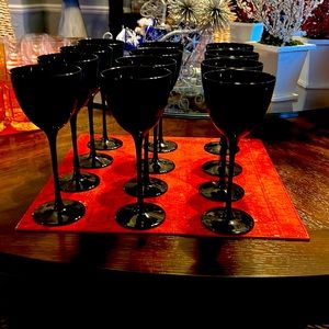 12 black crystal wine glasses
